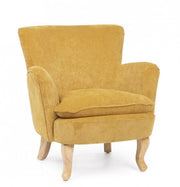 Fauteuil vintage chenille tapissé de velours ocre