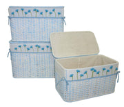 Malle en rotin bleu clair avec doublure