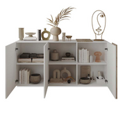 Meuble bas avec 3 portes blanc brillant chêne Kadiz L.181 x H.86 x P.44 cm