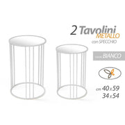 Set de deux tables d'appoint en métal blanc avec plateau miroir