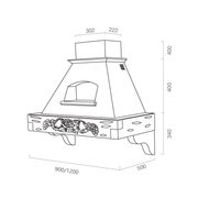 Hotte de cuisine rustique blanche GIADA MAX avec cadre en bois incrusté couleur tabac 90 cm