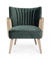 Fauteuil vintage en bois velours vert Virna