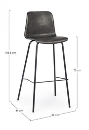 Tabouret de bar acier vintage simili cuir anthracite Kyra 39 x 44 x 103,5 cm