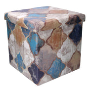 Pouf pliant carré en similicuir bleu maroquin cm38x38h38