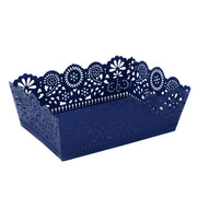 Plateau en métal bleu avec diverses décorations cm22x15h7