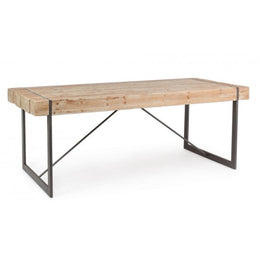 Table urbaine industrielle Garrett avec plateau en bois