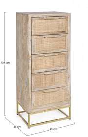 Commode 5 tiroirs en bois naturel de style vintage