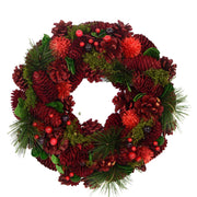 Couronne rouge avec pommes de pin ø45 cm