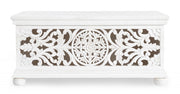 Banc de rangement shabby marqueté blanc 100 x 50 x 45h cm
