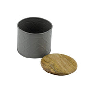 Pot en métal avec bouchon en bois gris cmø12h13