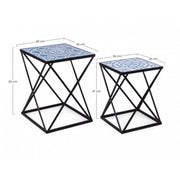 Set de 2 tables basses NEAPOLIS en acier avec plateau en mdf décoré d'impression 55h 47h cm