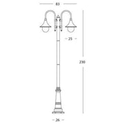 Lampadaire structure 2 lumières en aluminium moulé sous pression noir et h.230 cm