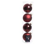 Boite de quatre boules de Noël Rouge Foncé assorties Mat Brillant 10 cm