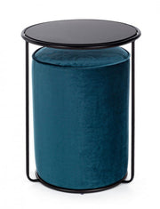 Ensemble pouf rond avec table bleue