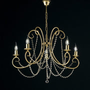 Lustre cinq lumières en fer doré avec strass 68x h55 cm