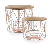 Ensemble de 2 tables basses avec récipient et tressage en cuivre