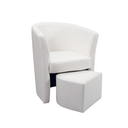 Fauteuil rembourré recouvert d'éco-cuir blanc et pouf amovible 64x63xh.76