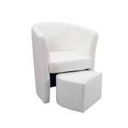 Fauteuil rembourré recouvert d'éco-cuir blanc et pouf amovible 64x63xh.76
