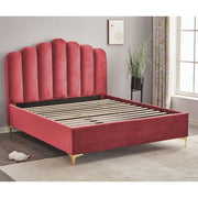 Lit Double avec Rangement Artu Rouge Tête de Lit Ciselée 160x190 cm