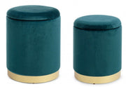 Lot de 2 Poufs en velours avec bac Bleu POLINA