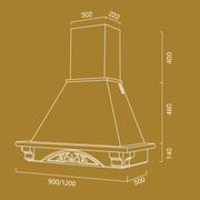 Hotte de cuisine rustique blanche DOLCE VITA avec cadre en bois incrusté couleur tabac 90 cm