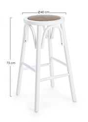 Tabouret de bar blanc en bois naturel de style rustique Ø40a - 73h