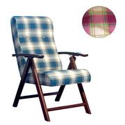 Fauteuil réglable 4 positions en bois et tissu à carreaux bordeaux 65x70xh.87 cm