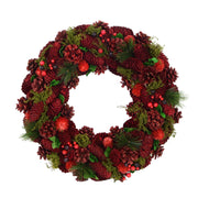 Couronne rouge avec pommes de pin ø30 cm