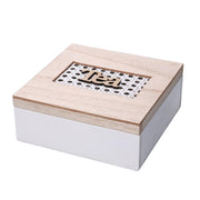 Boîte à thé carrée en bois 4 compartiments cm18x18h7