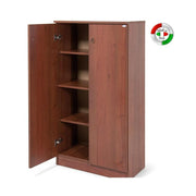 Meuble à chaussures Noyer Antique en bois mélaminé 2 portes - 4 étagères 130x71x38