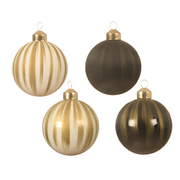 Assortiment de boules de Noël avec décoration dorée verticale - marron Ø8 cm