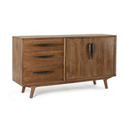 Buffet 2 portes + 3 tiroirs marron en bois de style vintage