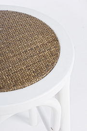 Tabouret de bar blanc en bois naturel de style rustique Ø40a - 73h