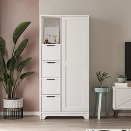 Meuble polyvalent Yada midi blanc avec 1 porte, 4 tiroirs H 164.5 x L 77 x P 29.6 cm