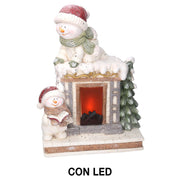 Cheminée led en résine blanche bonhomme de neige cm41x22,5h52