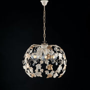 Lustre suspendu en fer ivoire doré et strass trois lumières 50x h45 cm lierre