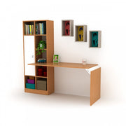 Bureau avec bibliothèque en couleur en bambou avec porte blanche