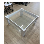 Table basse blanche avec double étagère en verre Homy