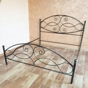 Lit double en fer forgé avec pied de lit noir argent NARCISO 170x202x h131,5 cm