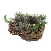 Bougeoir avec pommes de pin et baies blanchescm19x19h9,5