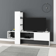 Meuble TV blanc anthracite Troya avec porte abattante