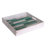 Plateau bord de mer en bois vert blanc carré cm37x37h6