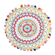 Pouf en velours jaune orangé avec pompon