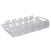 Plateau rectangulaire en métal flocon de neige blanc cm41x20h6,5