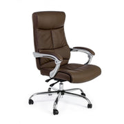 Fauteuil de bureau inclinable Lisbon en similicuir marron avec accoudoirs