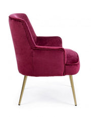 Fauteuil moderne en velours bordeaux Clelia