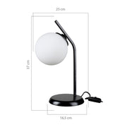 Lampe de table Toren en métal noir et abat-jour sphère en verre ASZ1675