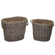 Panier à bois de chauffage ovale en osier avec 1-2 poignées doublées de jute naturel cm57x46h46