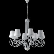 Lustre à suspension en fer shabby Abat-jour blanc huit lumières 67x h68 cm