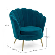 Fauteuil rétro vintage en velours bleu canard cm 80 x 76 x84 h